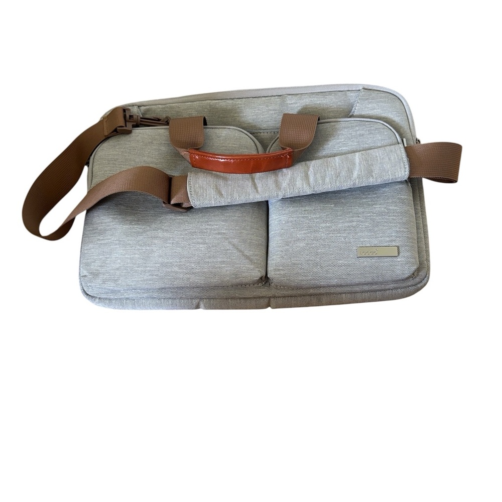 Light Gray Men's Laptop Messenger Bag with Brown Accents